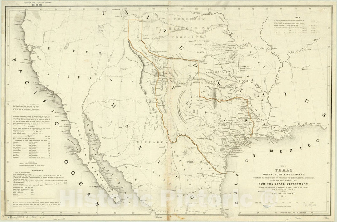 Map : Texas 1844, Map of Texas and the countries adjacent , Antique Vintage Reproduction