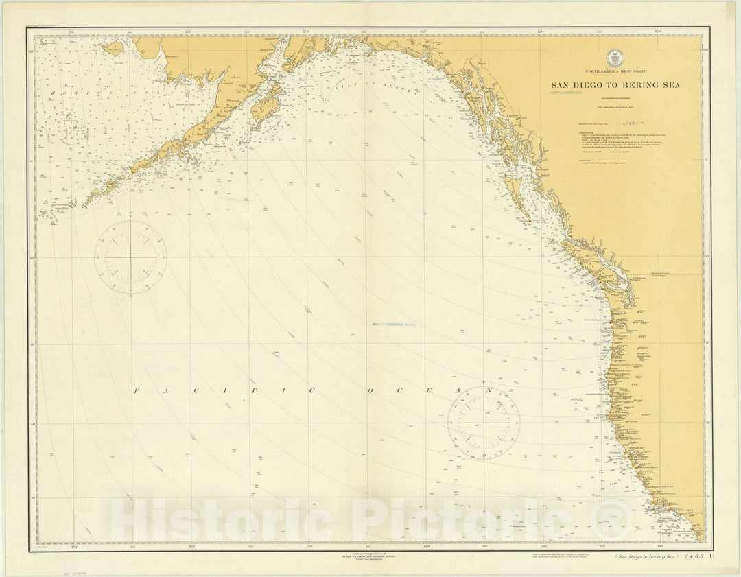 Map : North America 1916, North America -- west coast, San Diego to Bering Sea, Antique Vintage Reproduction