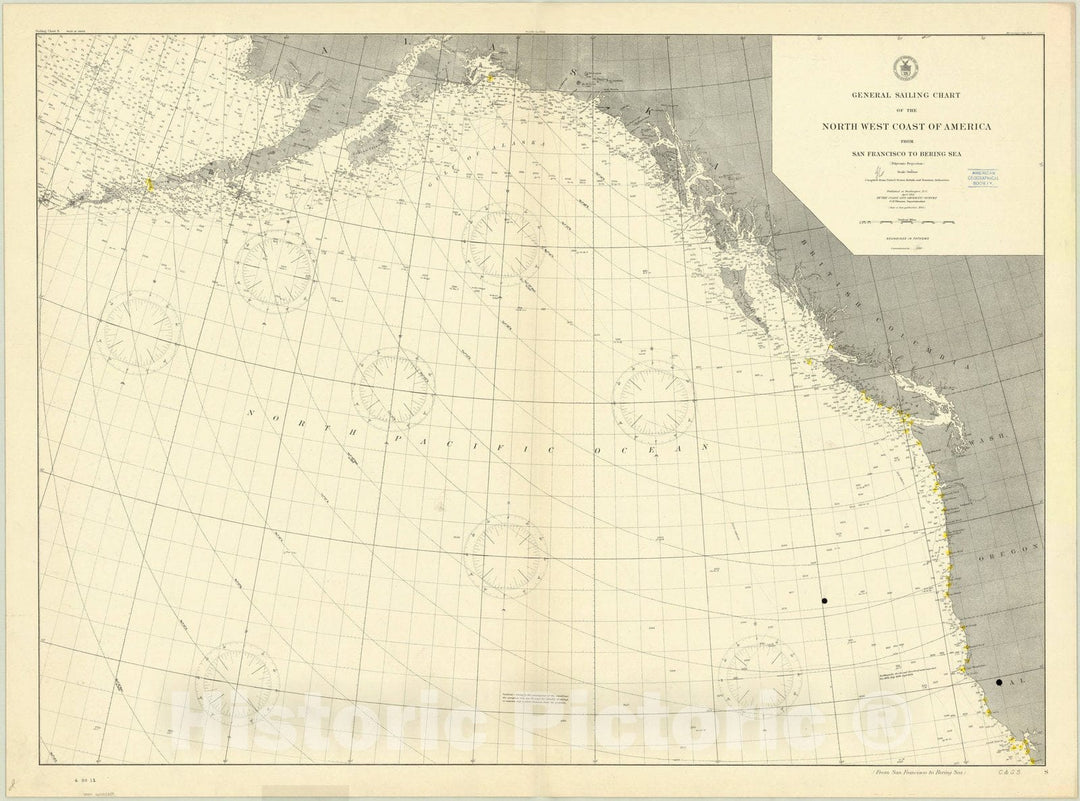 Historic Map : United States and Canada, west coast 1911, General sailing chart of the North West Coast of America from San Francisco to Bering Sea, Antique Vintage Reproduction