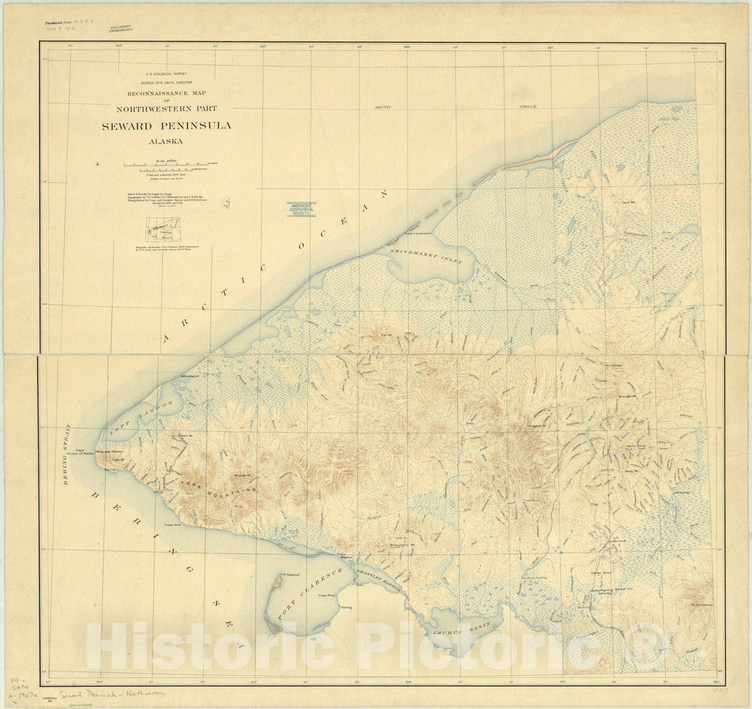 Map : Alaska 1907, Reconnaissance map of northwestern part Seward Peninsula, Alaska , Antique Vintage Reproduction