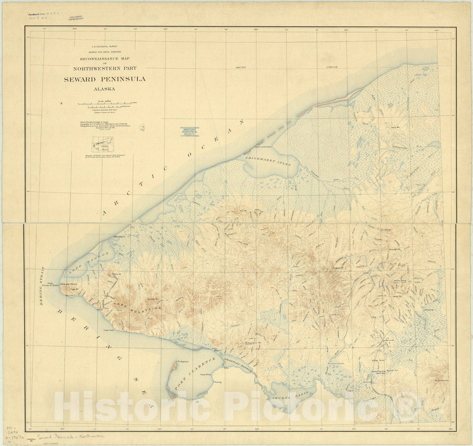 Map : Alaska 1907, Reconnaissance map of northwestern part Seward Peninsula, Alaska , Antique Vintage Reproduction