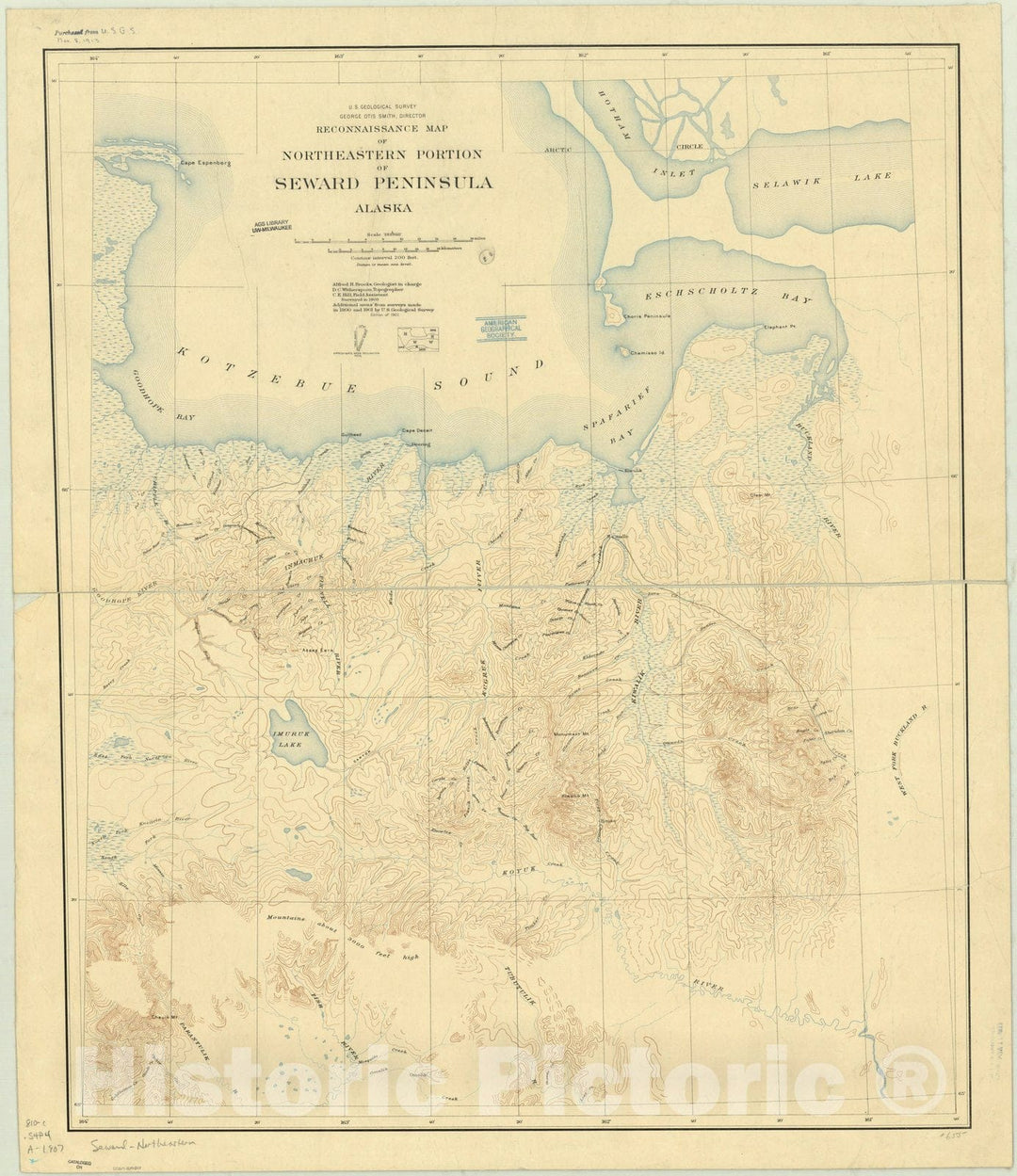 Map : Seward Peninsula, Alaska 1907, Reconnaissance map of northeastern portion of Seward Peninsula Alaska , Antique Vintage Reproduction