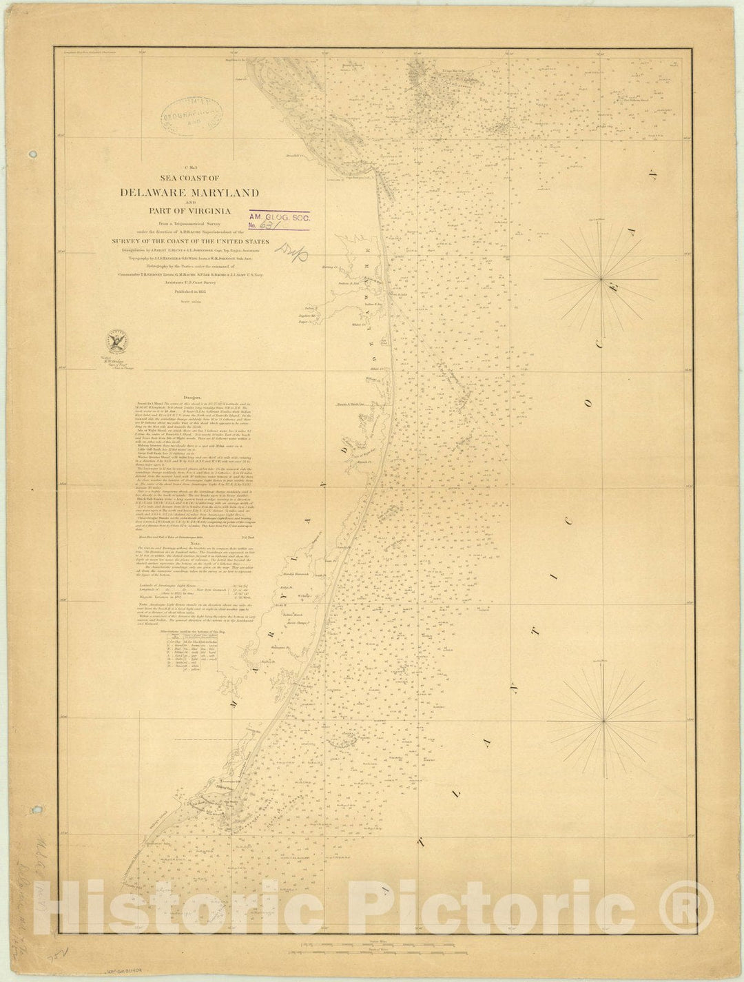 Map : Sea Coast of Delaware, Maryland and part of Virginia 1852, Sea Coast of Delaware, Maryland and part of Virginia , Antique Vintage Reproduction