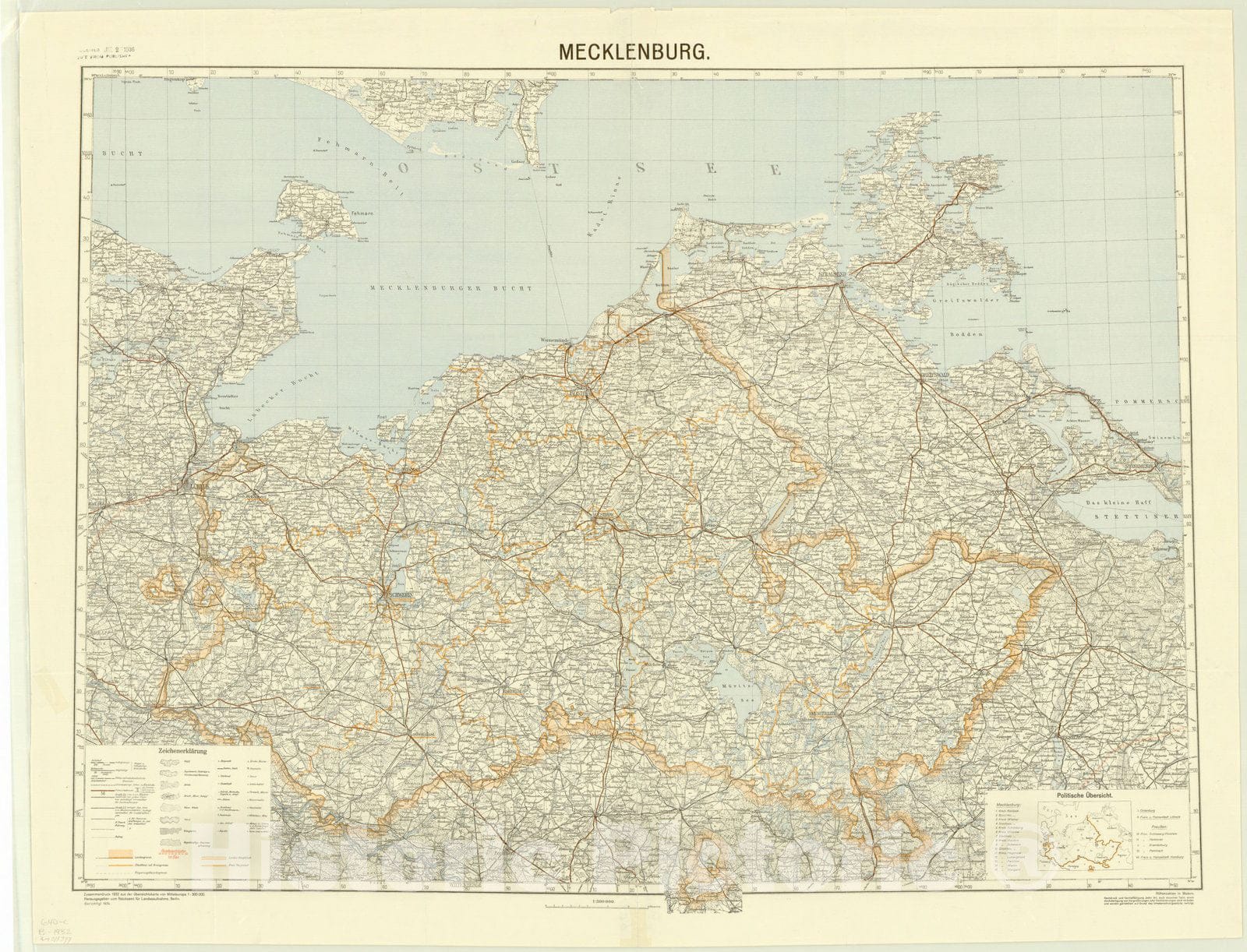 Map : Mecklenburg, Germany 1934, Mecklenburg , Antique Vintage Reproduction