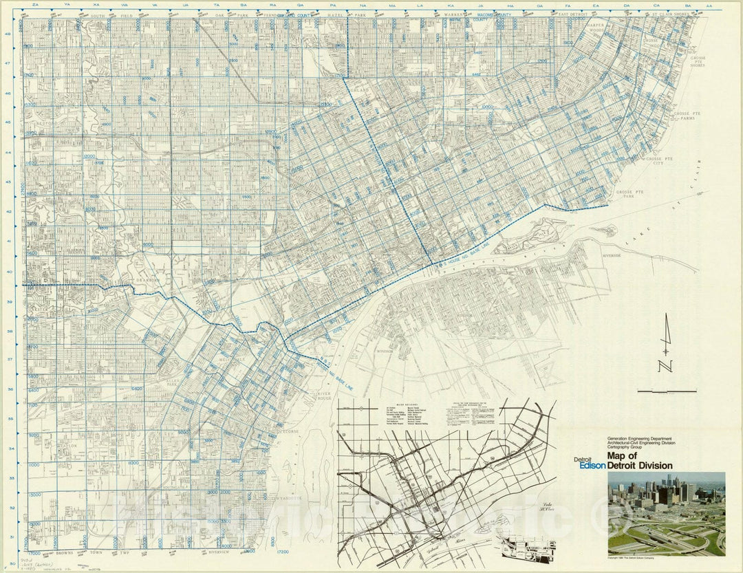 Map : Detroit, Michigan 1980, Map of Detroit division , Antique Vintage Reproduction