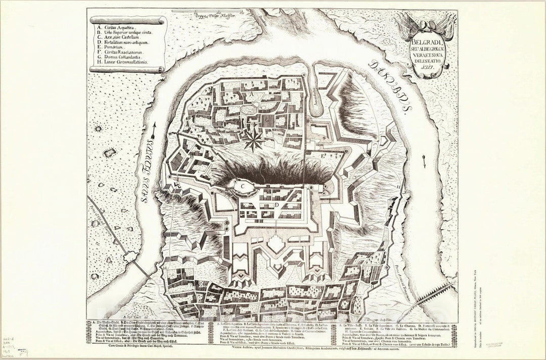 Map : Belgrade, Serbia 1717 1965, Belgradi : seu albe gr??vera, et noua delineatio , Antique Vintage Reproduction