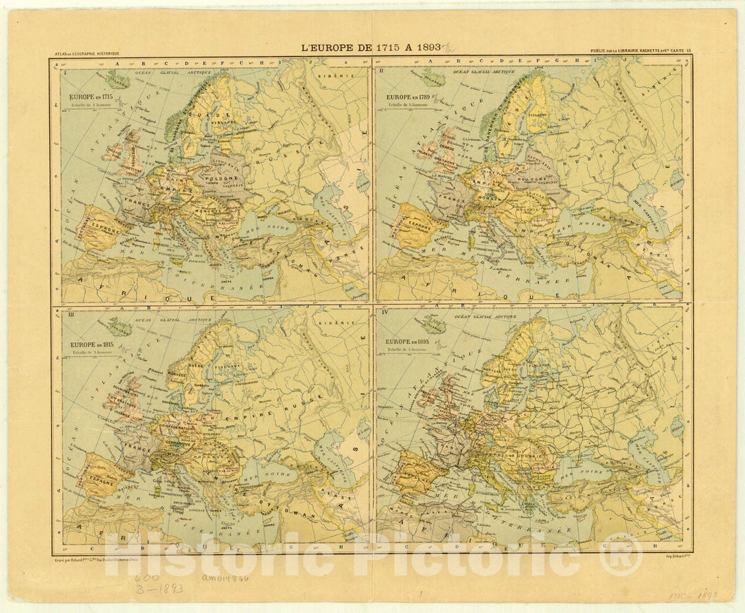 Map : Europe 1896, L'Europe de 1715 a 1893 , Antique Vintage Reproduction