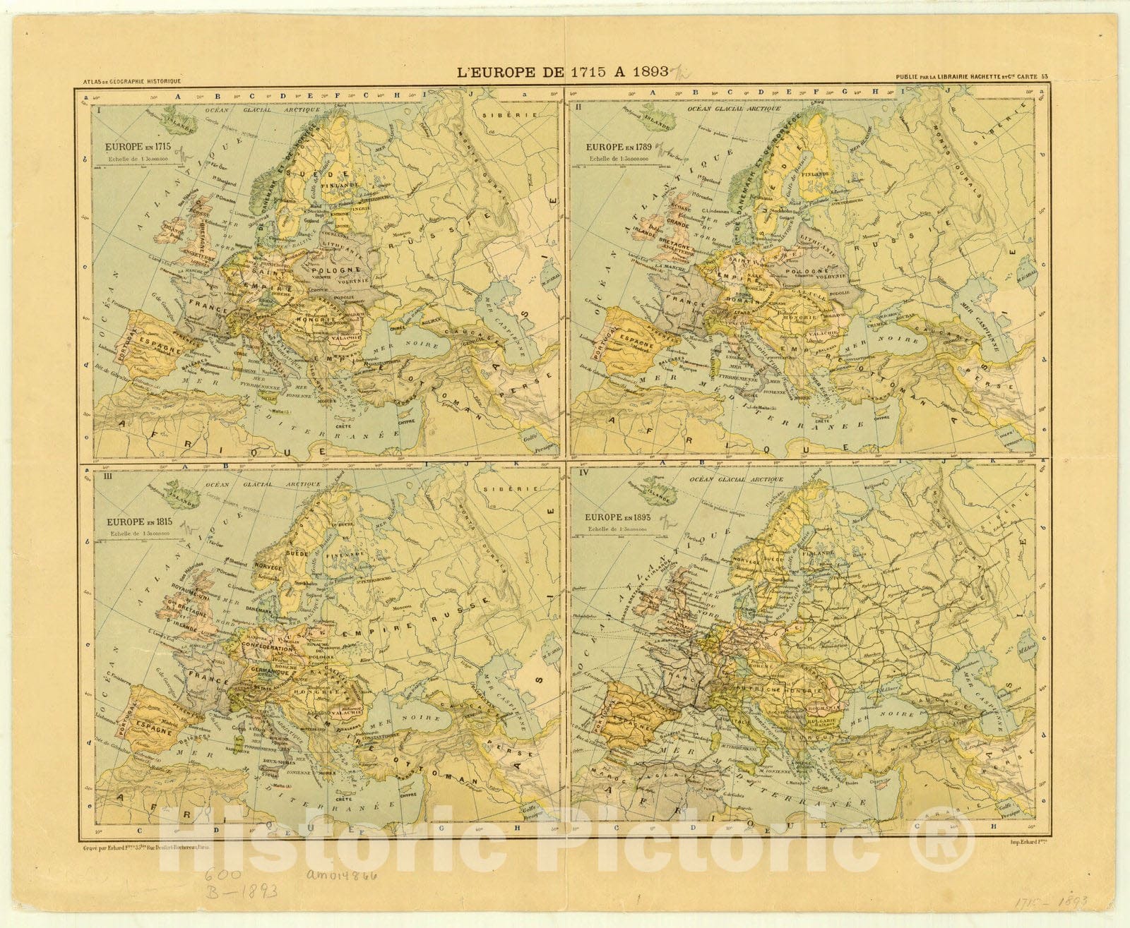 Map : Europe 1896, L'Europe de 1715 a 1893 , Antique Vintage Reproduction