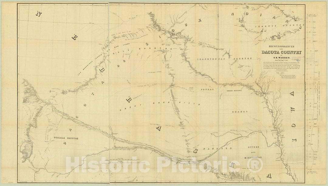 Map : Noth and South Dakota 1856, Reconnoissances in the Dacota Country , Antique Vintage Reproduction