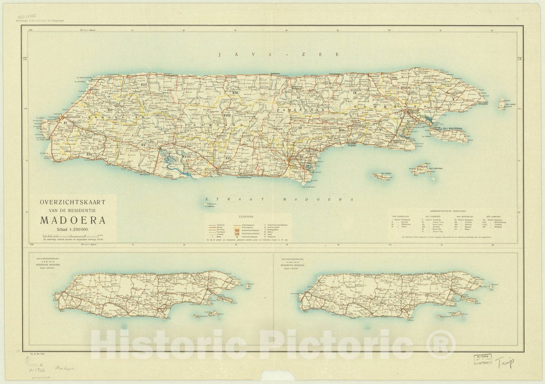 Map : Madura Island, Indonesia 1922, Overzichtskaart van de residentie Madoera, Antique Vintage Reproduction