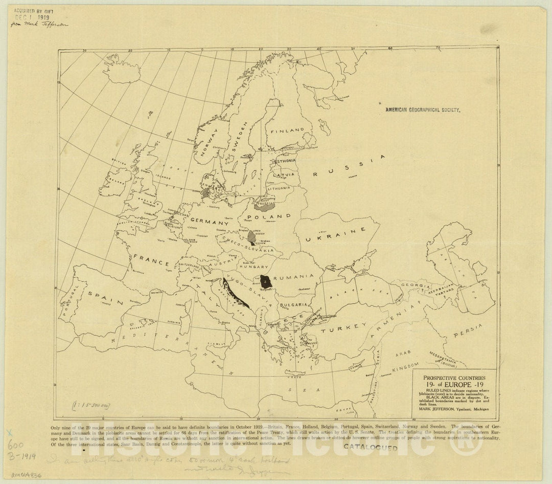 Map : Europe 1919, Prospective countries of Europe, 1919 , Antique Vintage Reproduction