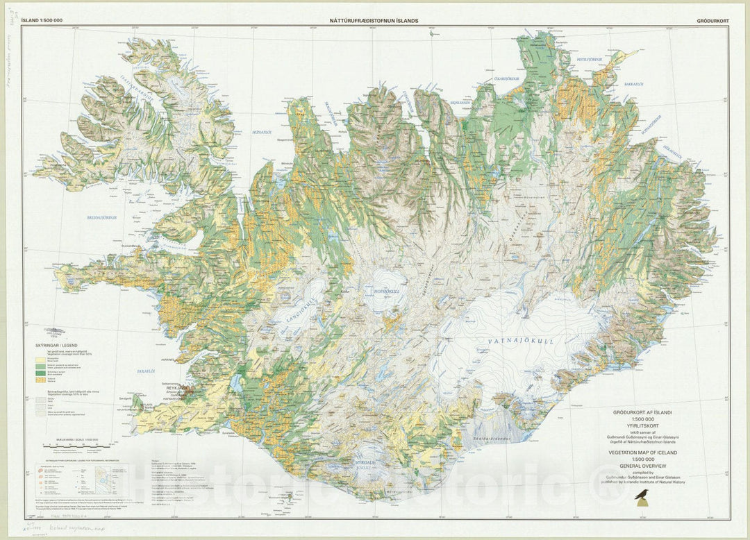 Map : Iceland 1998, Gro??rkort af Islandi 1:500 000, yfirlitskort , Antique Vintage Reproduction