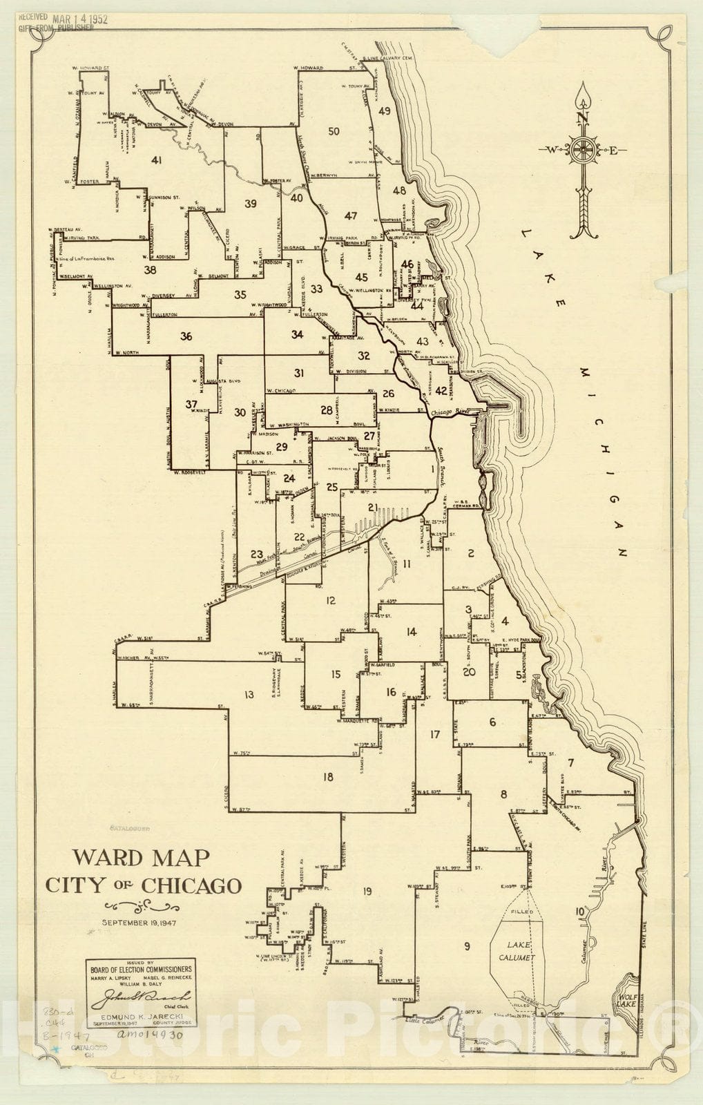 Map : Chicago, Illinois 1947, Ward map : City of Chicago , Antique Vintage Reproduction