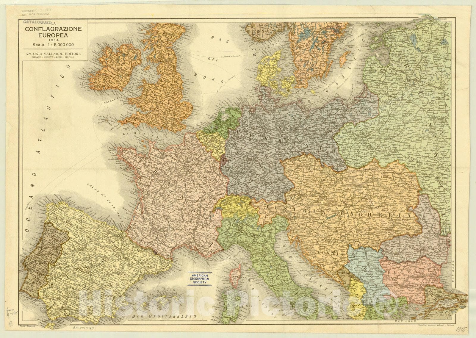 Map : Europe 1915, La conflagrazione europea 1914, Antique Vintage Reproduction