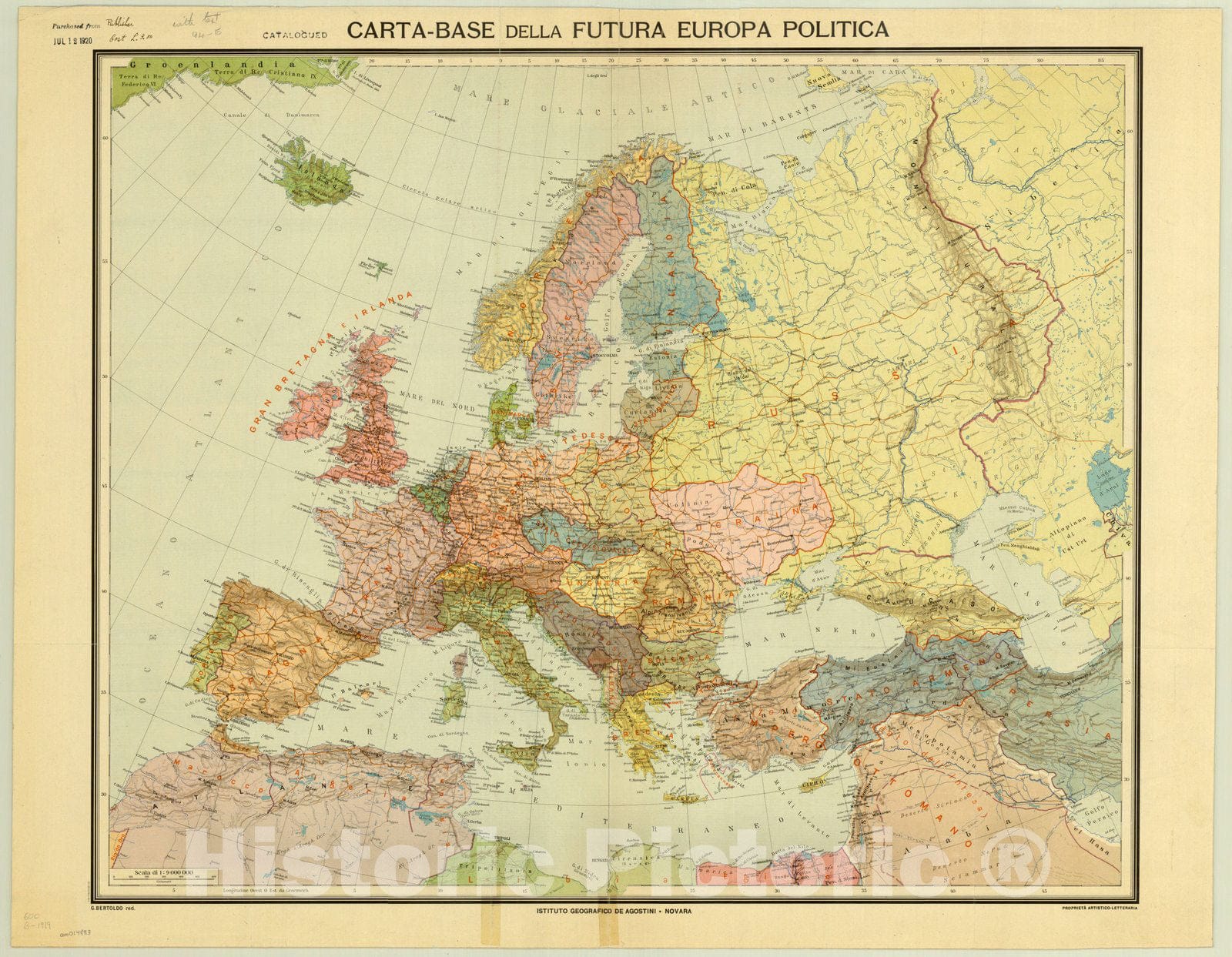 Map : Europe 1919, Carta-base della futura Europa politica , Antique Vintage Reproduction