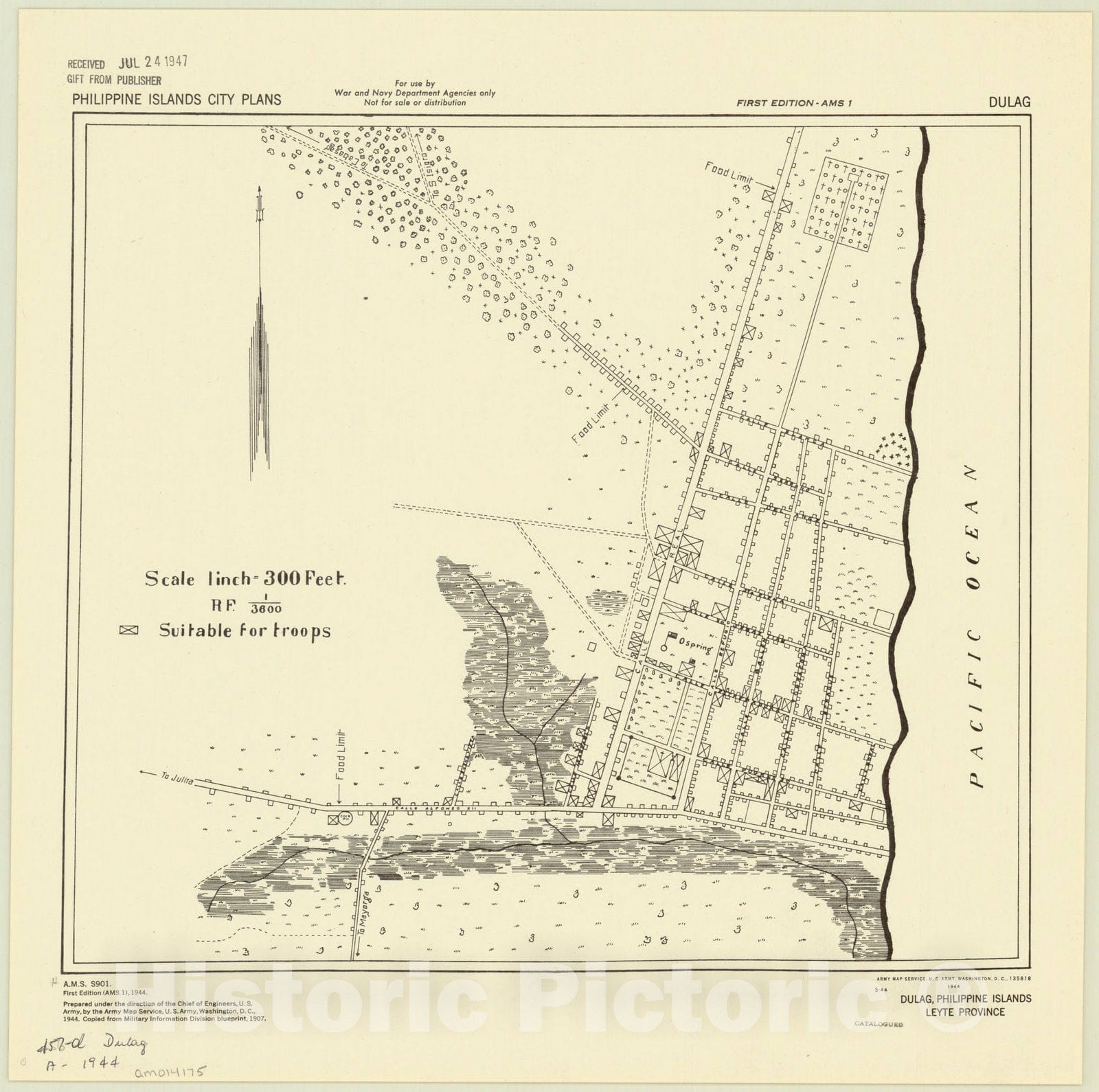 Map : Dulag, Philippines 1944, Dulag, Philippine Islands, Leyte Province , Antique Vintage Reproduction