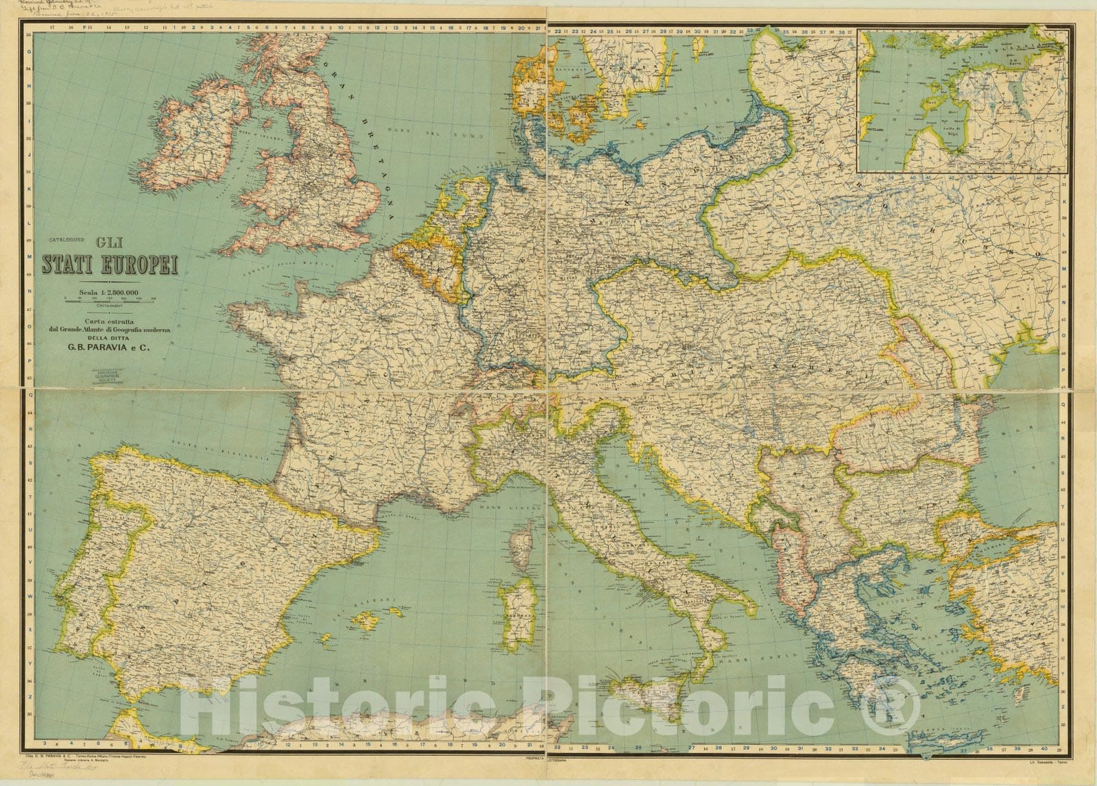 Map : Europe 1914, Gli stati europei in guerra 1914, Antique Vintage Reproduction