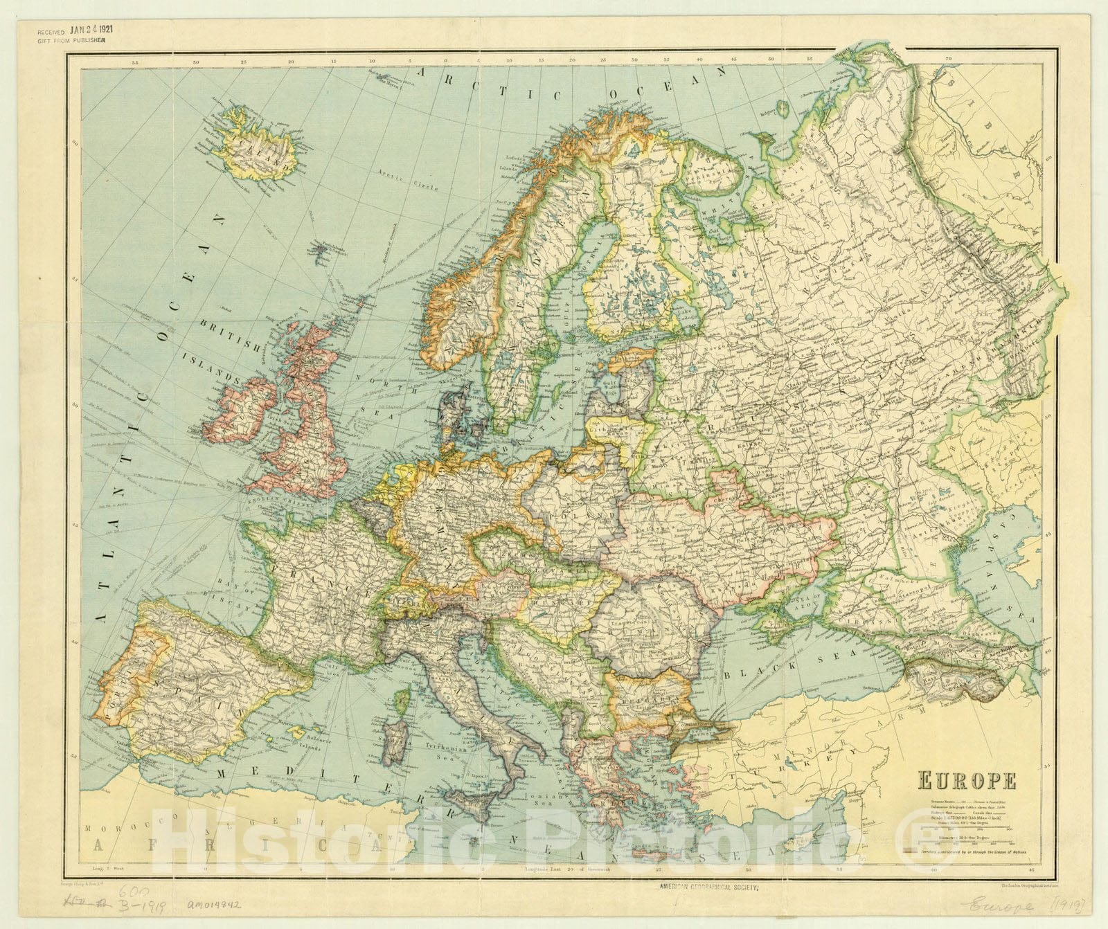 Map : Europe 1919, , Antique Vintage Reproduction