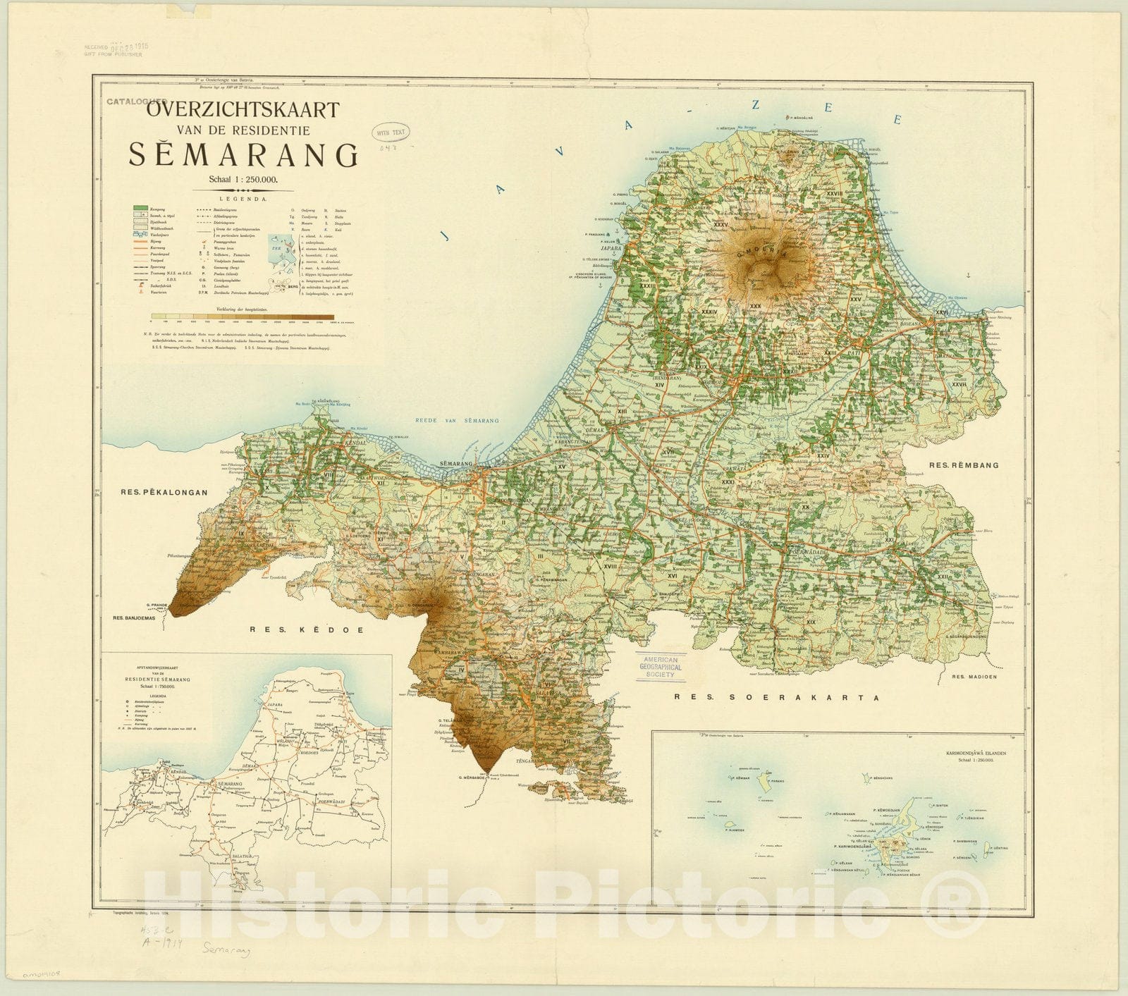 Map : Semarang, Indonesia 1914, Overzichtskaart van de residentie Semarang, Antique Vintage Reproduction