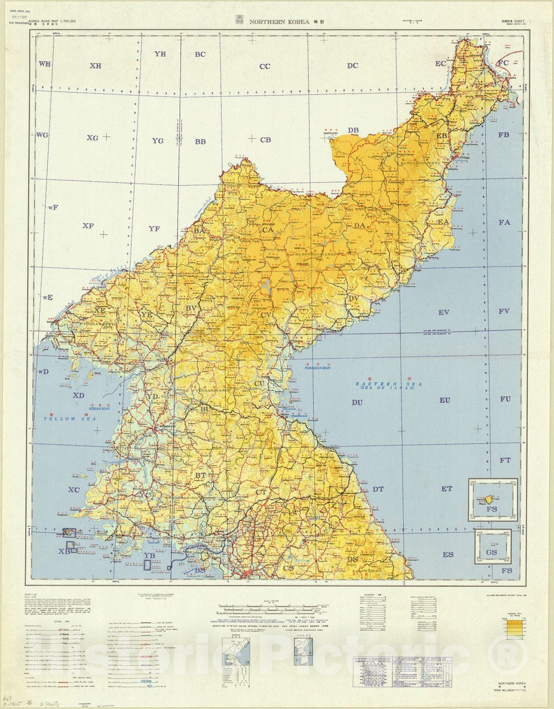 Map : Northern Korea 1965, Korea road map 1:700,000 , Antique Vintage Reproduction