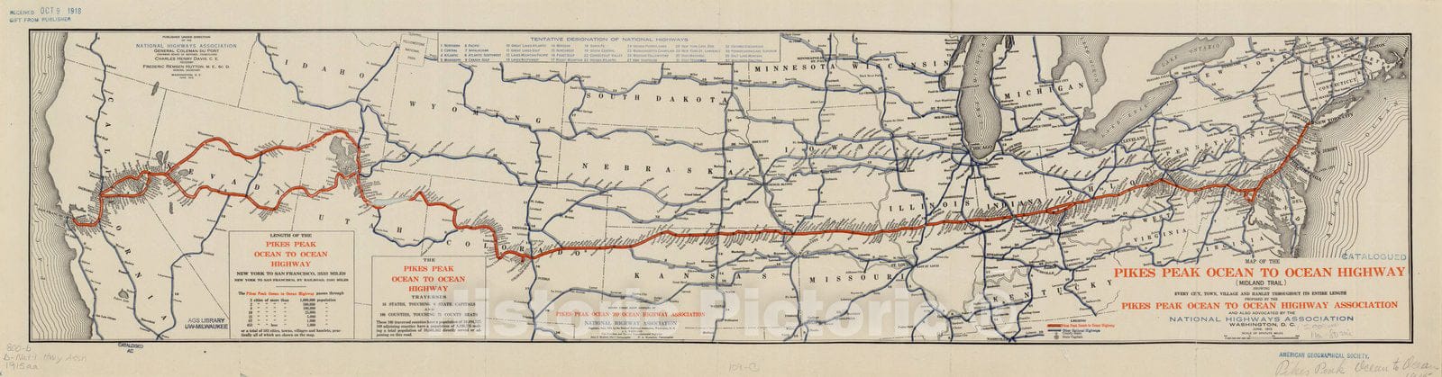 Historic Map : Pikes Peak Ocean Highway 1915, Map of the Pikes Peak Ocean to Ocean Highway (Midland Trail) : showing every city, town, village and hamlet throughout its entire length