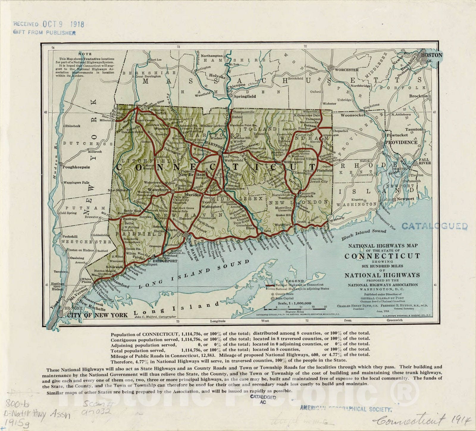 Map : Connecticut 1915, National highways map of the state of Connecticut : showing six hundred miles of national highways