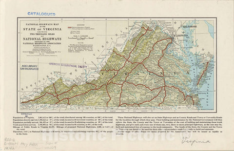 Map : Virginia 1914, National highways map of the state of Virginia : showing two thousand miles of national highways