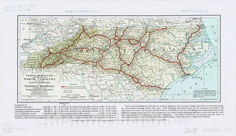 Map : North Carolina 1915, National Highways map of the State of North Carolina : showing nineteen hundred miles of national highways , Antique Vintage Reproduction