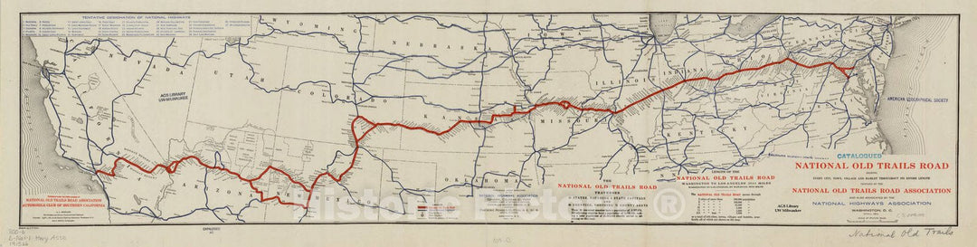 Map : United States 1915, National Old Trails Road : showing every city, town, village and hamlet throughout its entire length , Antique Vintage Reproduction