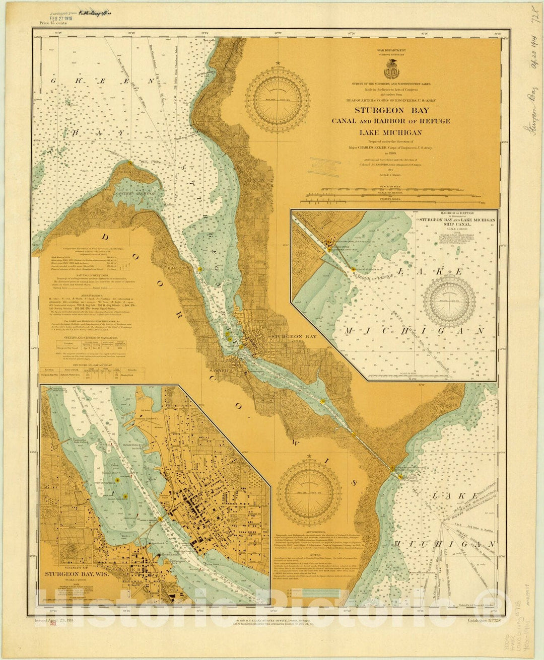 Map : Sturgeon Bay, Wisconsin 1914, Sturgeon Bay, Canal and Harbor of Refuge Lake Michigan, Antique Vintage Reproduction