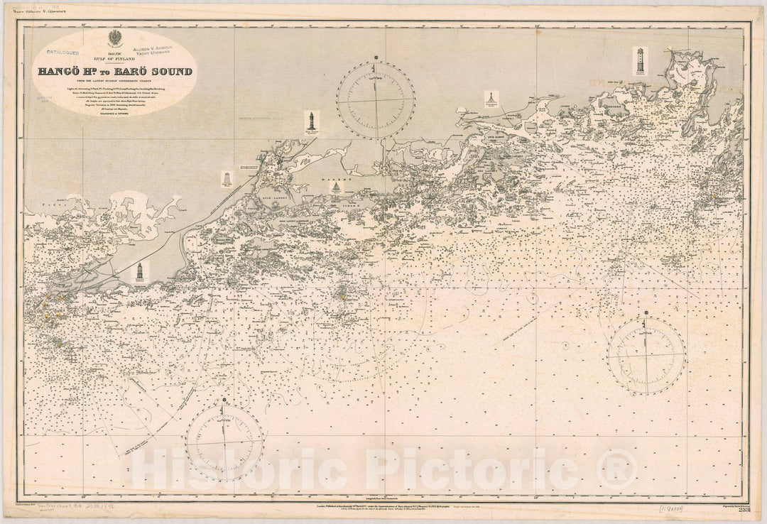 Map : Finland 1898, Baltic, Gulf of Finland, Hango? Hd. to Baro? Sound , Antique Vintage Reproduction