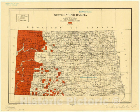 Map : North Dakota 1916, State of North Dakota : lands designated by the Secretary of the Interior under the provisions of the enlarged Homestead Acts