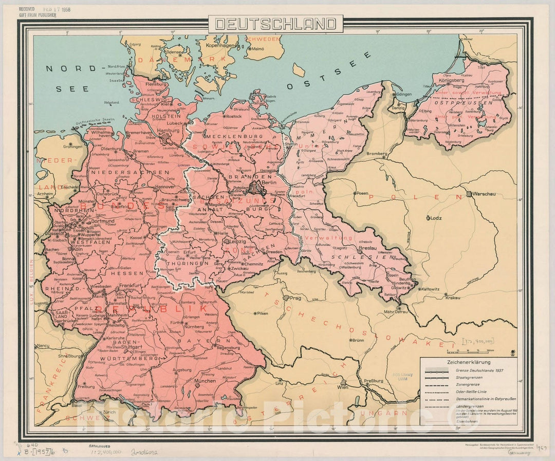 Map : Germany 1957, Deutschland , Antique Vintage Reproduction