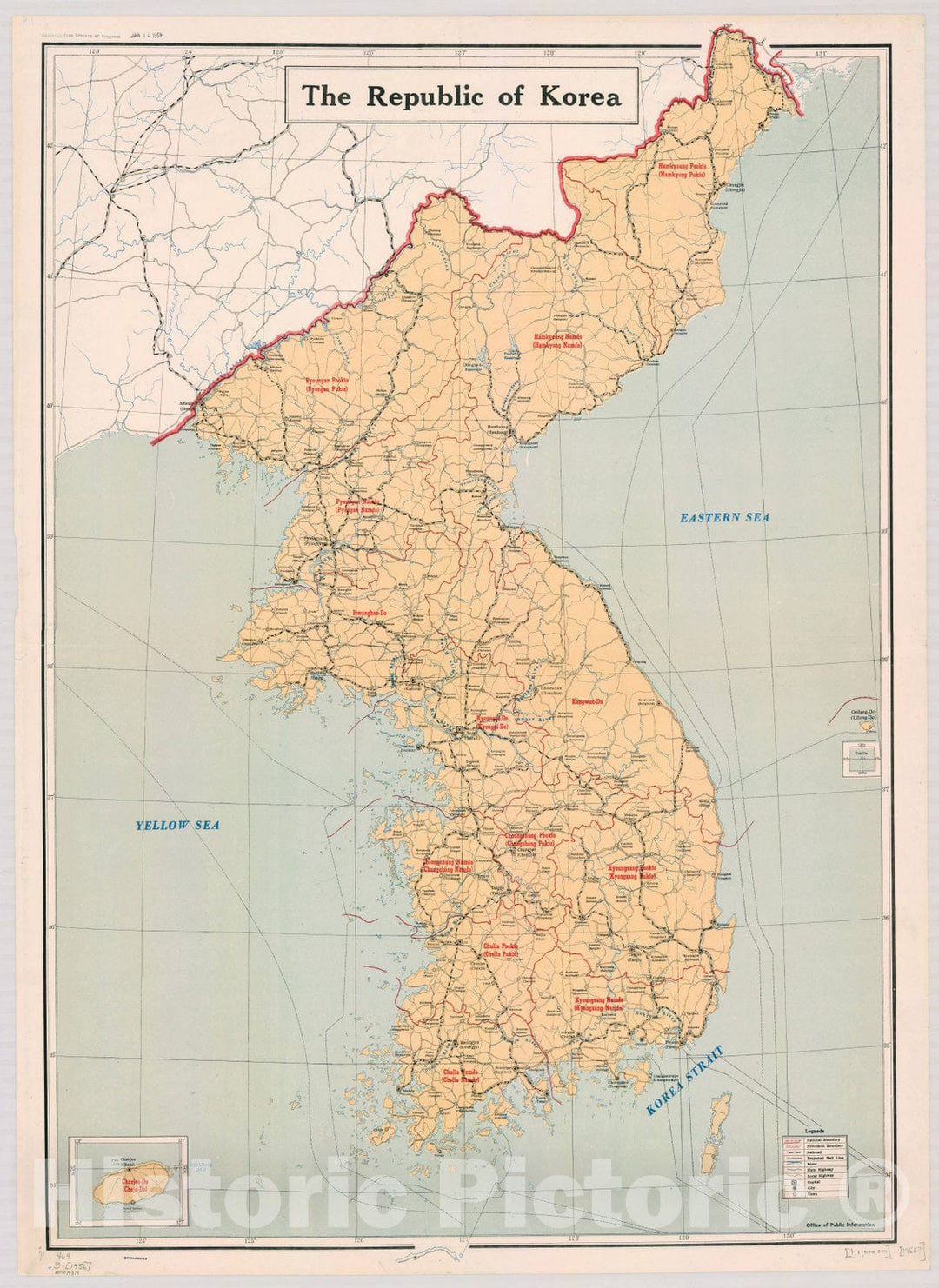 Map : Korea 1956, The Republic of Korea, Antique Vintage Reproduction