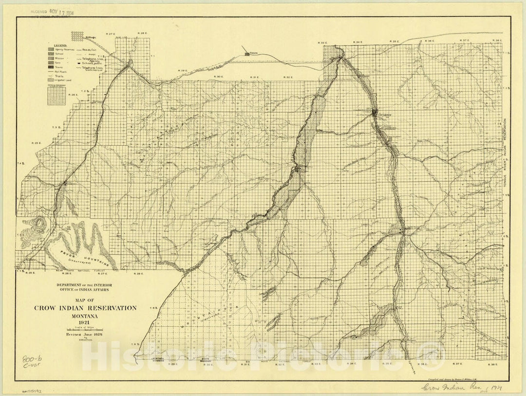 Map : Montana 1929, Map of Crow Indian Reservation, Montana, 1921 , Antique Vintage Reproduction