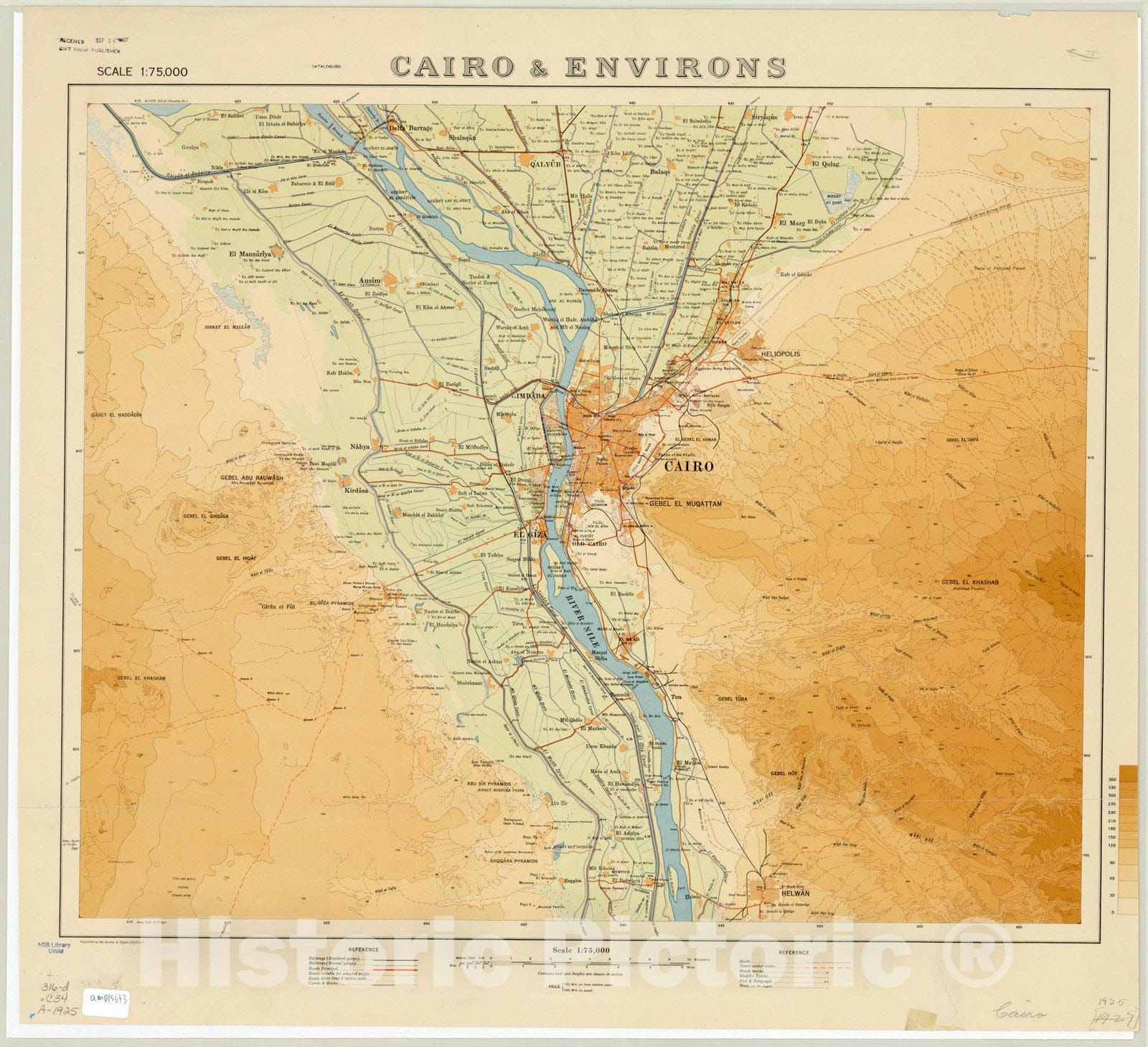 Map : Cairo, Egypt 1925, Cairo & environs, Antique Vintage Reproduction