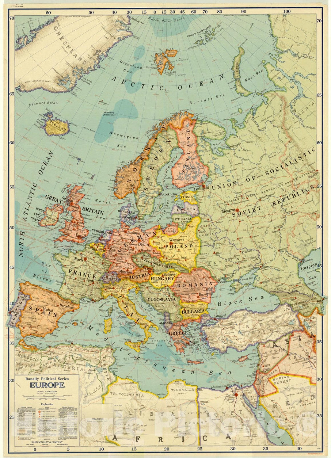 Map : Europe 1931, Ranally Political Series Europe , Antique Vintage Reproduction