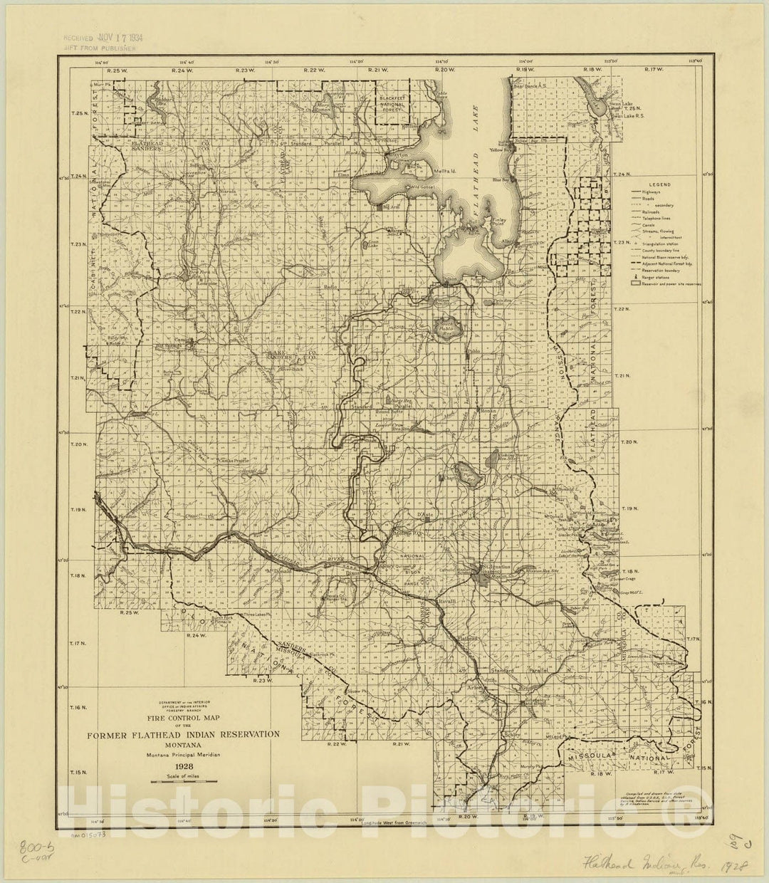 Map : Montana 1928, Fire control map of the former Flathead Indian Reservation, Montana : Montana principal meridian, 1928 , Antique Vintage Reproduction