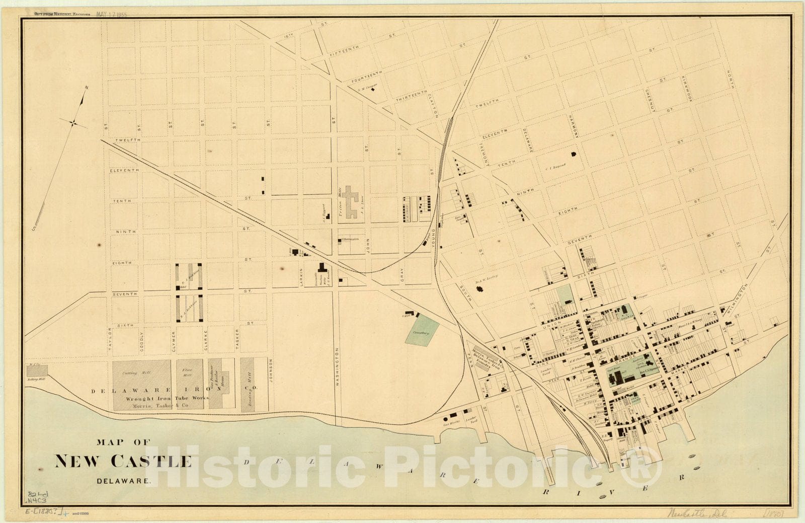 Map : Delaware 1880, Map of New Castle, Delaware, Antique Vintage Reproduction