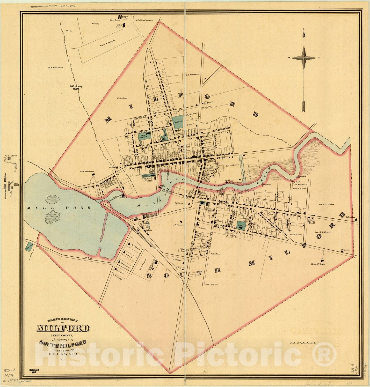 Map : Delaware 1877, Gray's new map of Milford, Kent County and South Milford, Sussex County, Delaware, Antique Vintage Reproduction