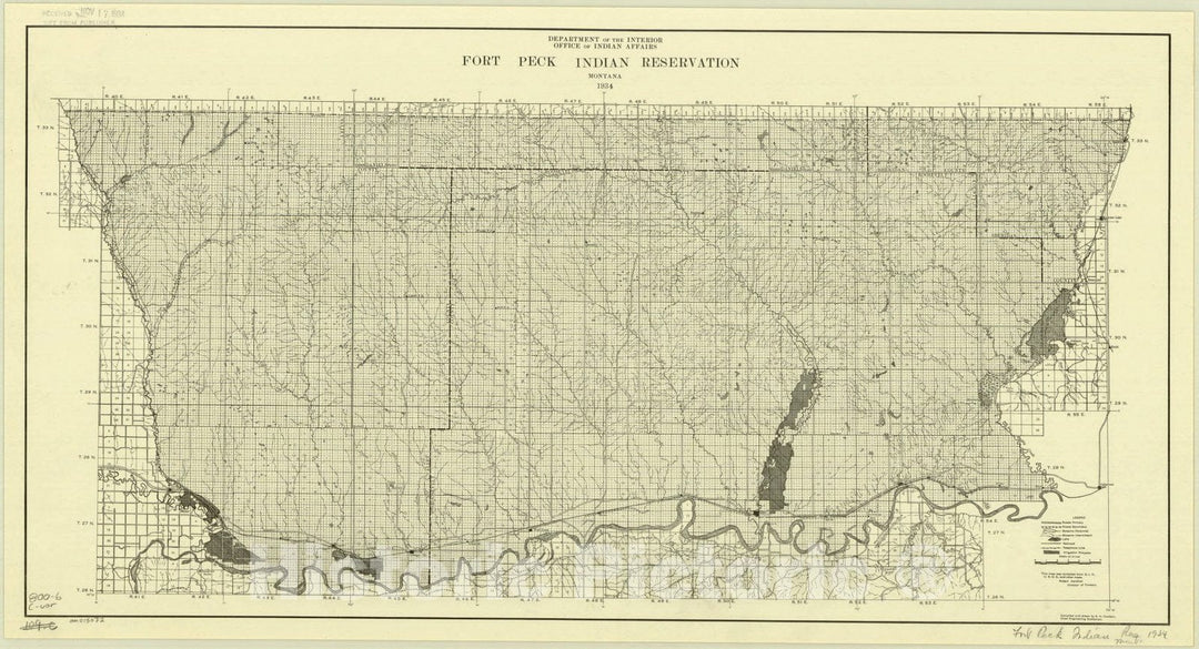 Map : Montana 1934, Fort Peck Indian Reservation, Montana, 1934 , Antique Vintage Reproduction