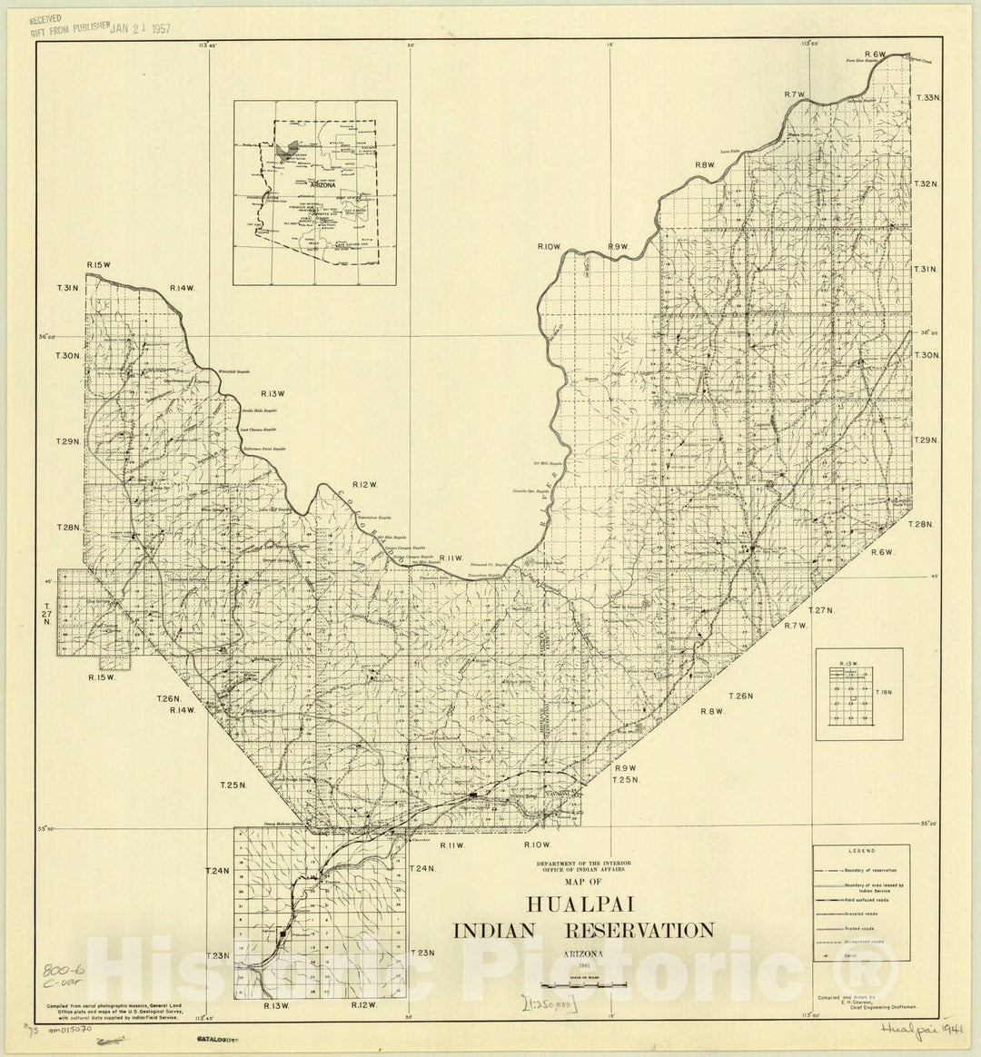 Map : Arizona 1941, Map of Hualpai Indian Reservation, Arizona 1941 , Antique Vintage Reproduction