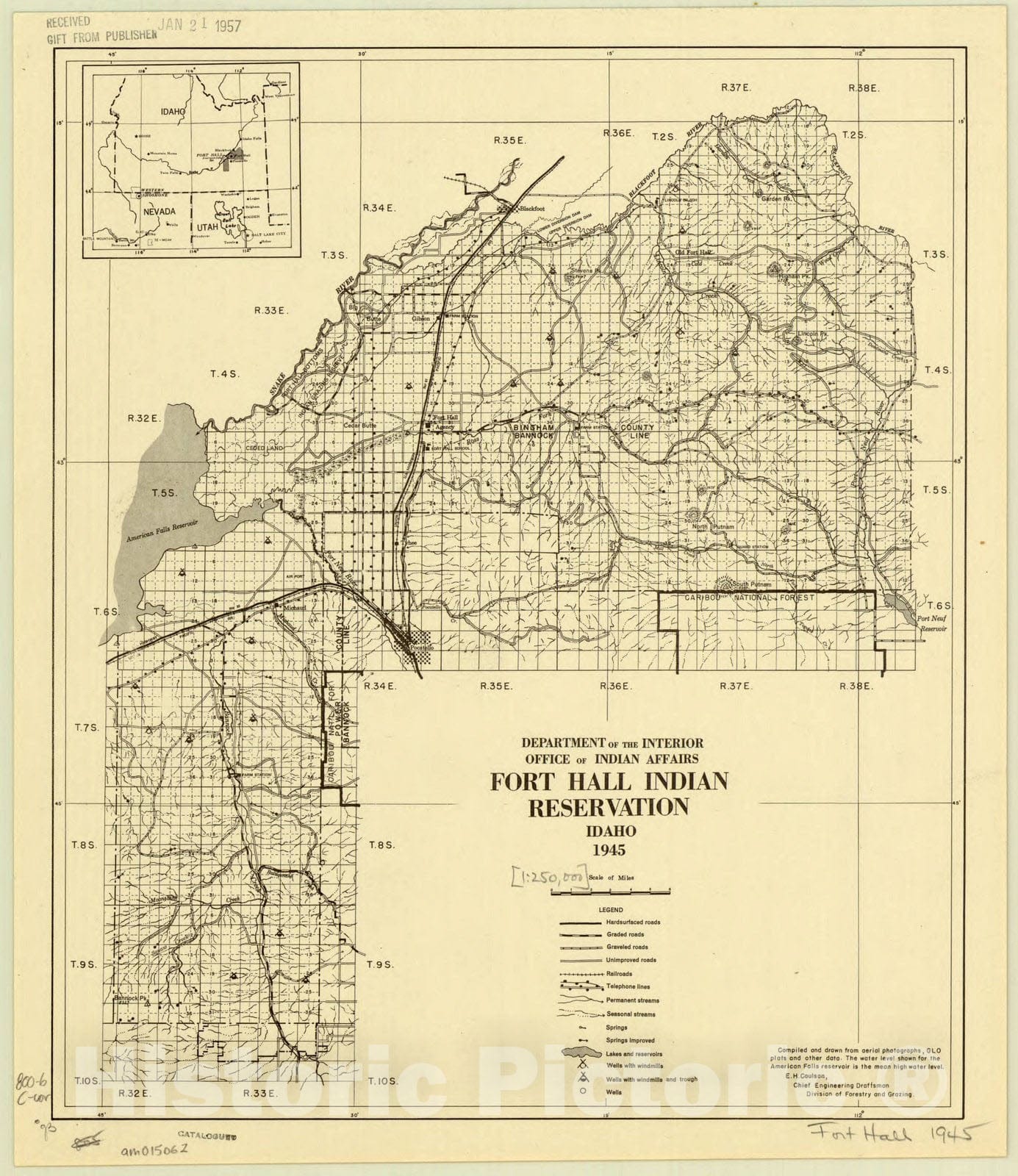 Map : Idaho 1945, Fort Hall Indian reservation, Idaho 1945 , Antique Vintage Reproduction