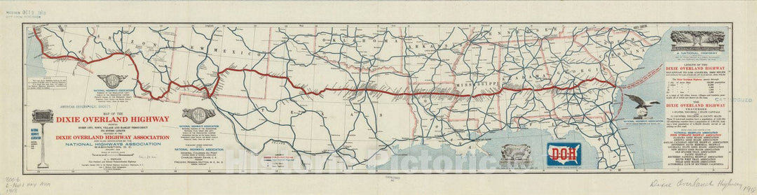 Historic Map : United States, southern 1918, Map of the Dixie Overland Highway : showing every city, town, village and hamlet throughout its entire length , Antique Vintage Reproduction