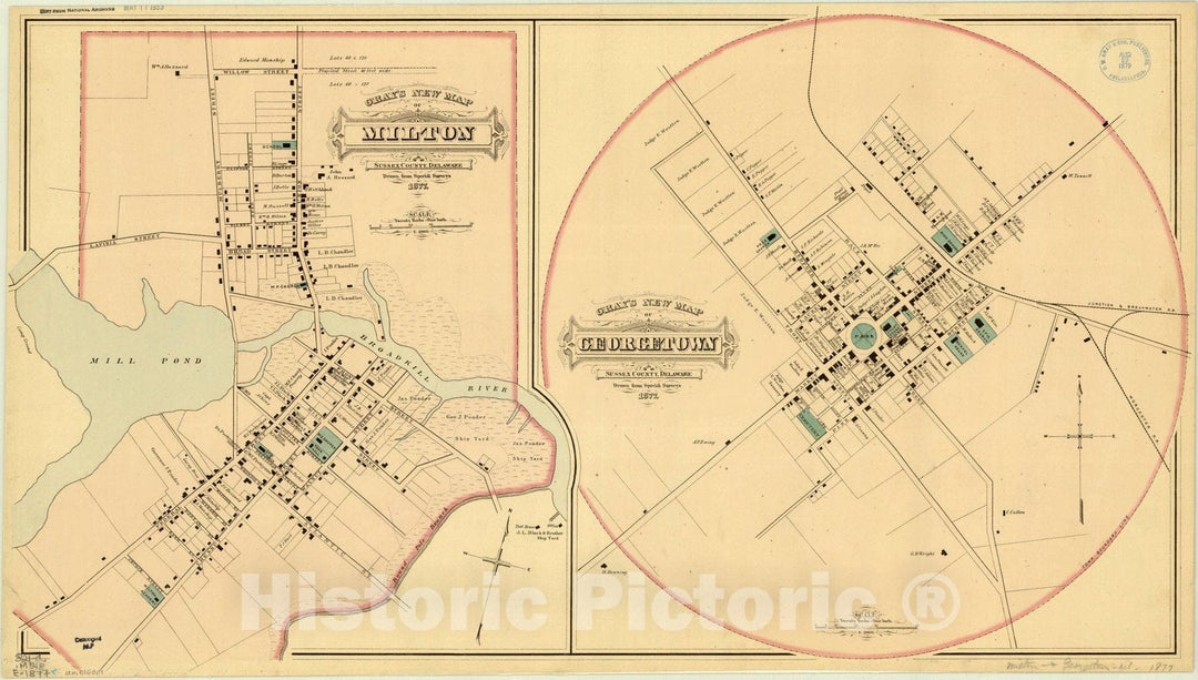 Map : Delaware 1877, Antique Vintage Reproduction