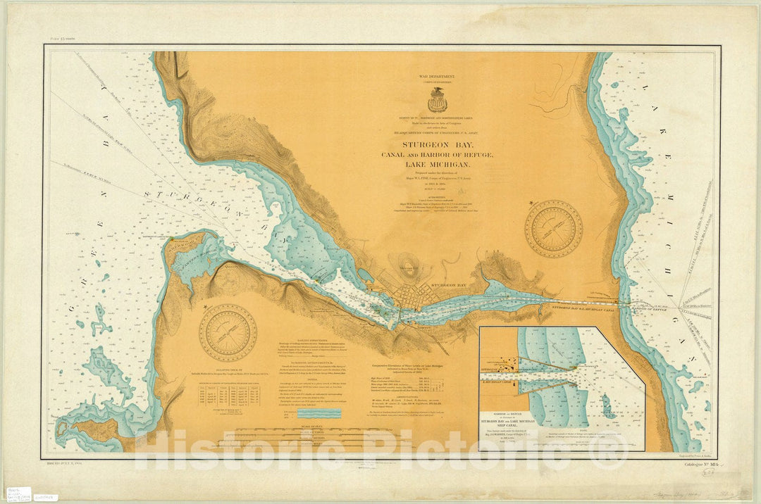 Map : Sturgeon Bay, Wisconsin 1907, Sturgeon Bay, canal, and harbor of refuge, Lake Michigan , Antique Vintage Reproduction