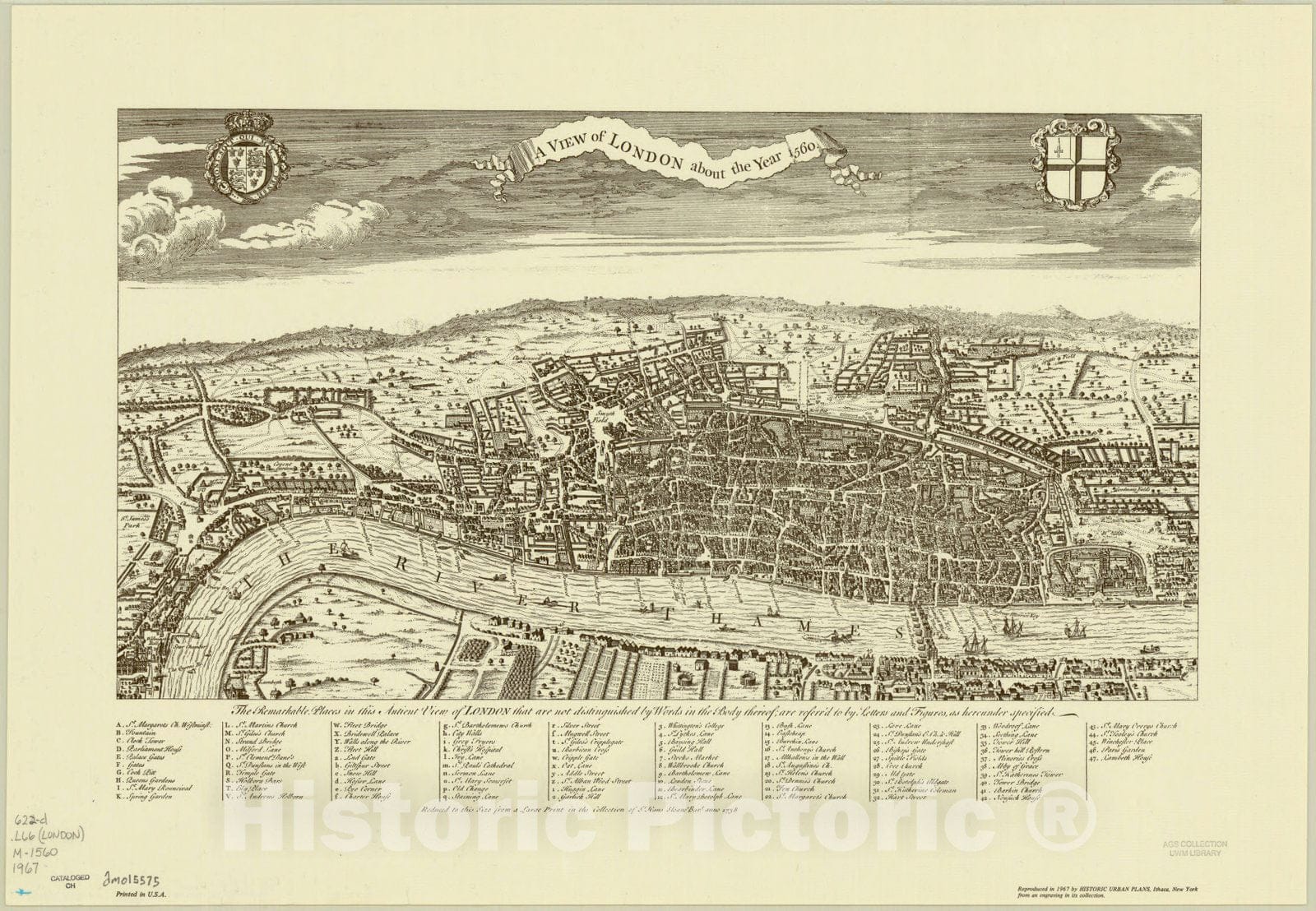 Map : London, England 1967, A View of London about the year 1560, Antique Vintage Reproduction