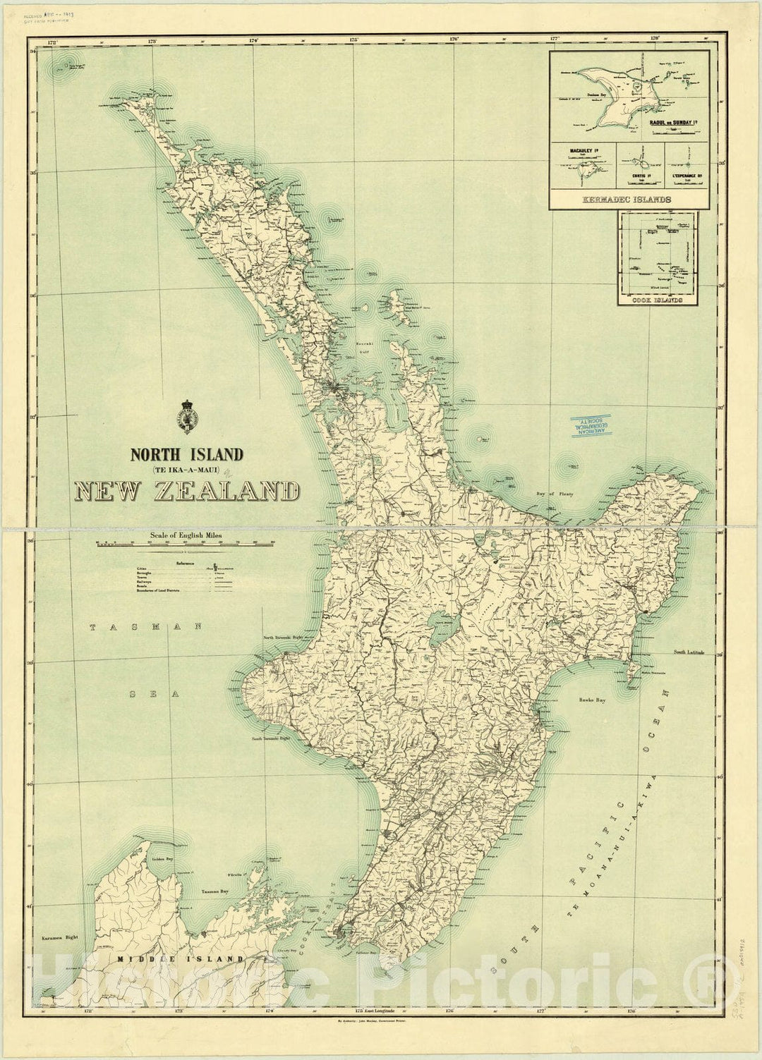 Map : New Zealand 1954, North Island (Te Ika-A-Maui), New Zealand , Antique Vintage Reproduction