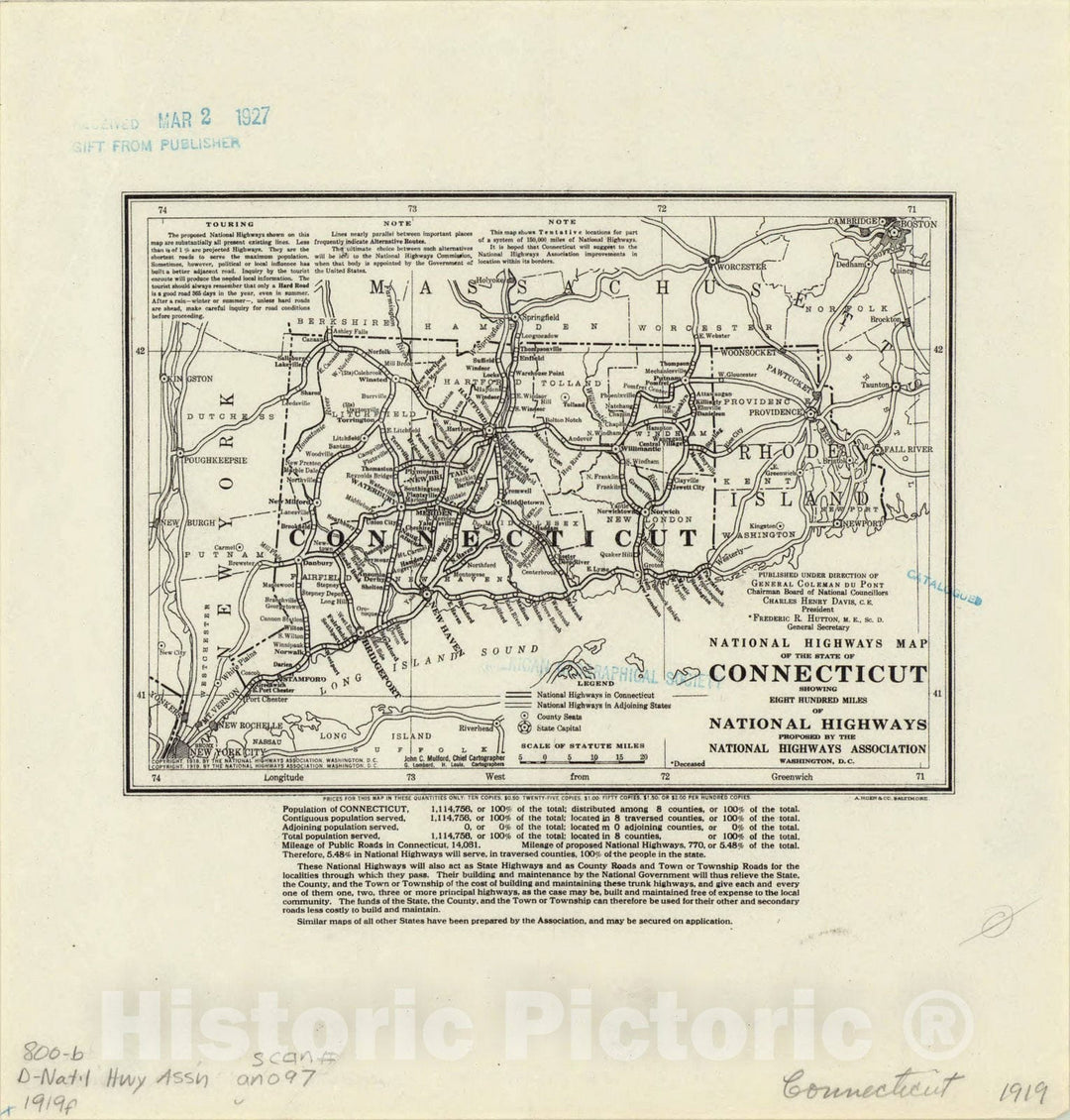 Map : Connecticut 1919, National highways map of the state of Connecticut : showing eight hundred miles of national highways