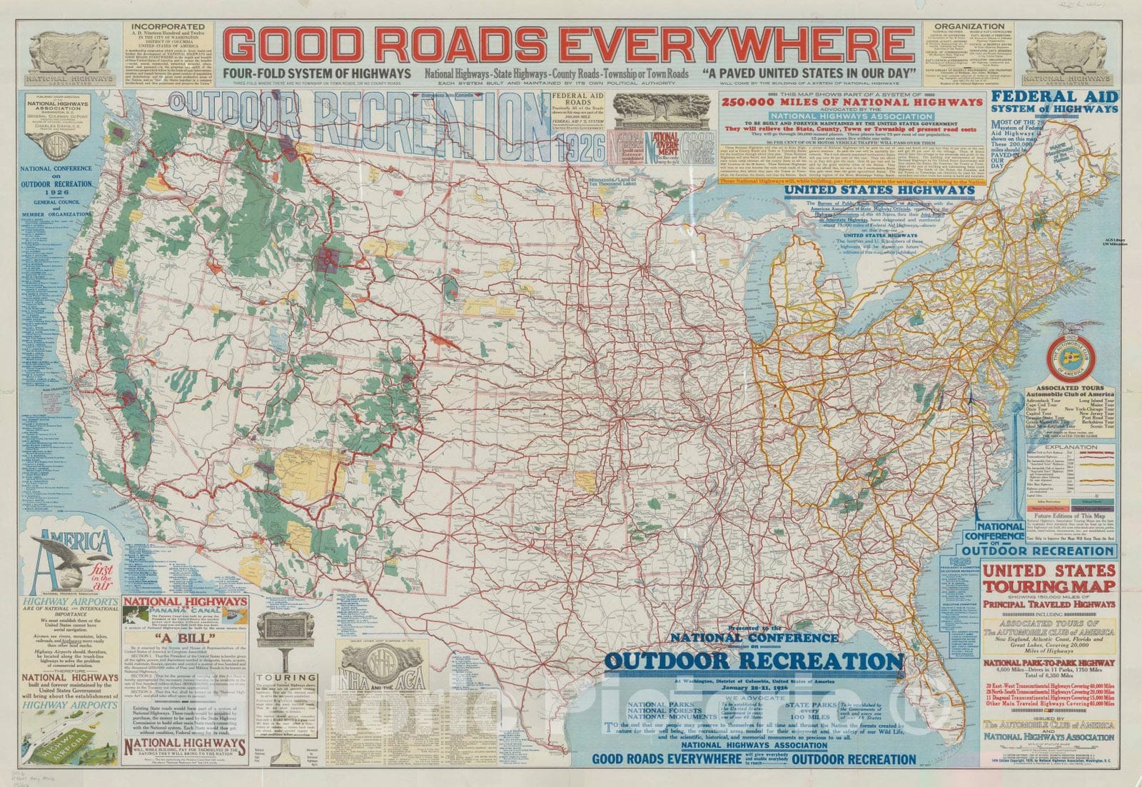 Historic Map : United States 1926 5, United States touring map, showing 150,000 miles of principal traveled highways